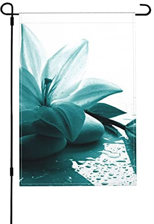 Drapeau décoratif en lin avec imprimé lys bleu sarcelle 30,5 x 45,7 cm