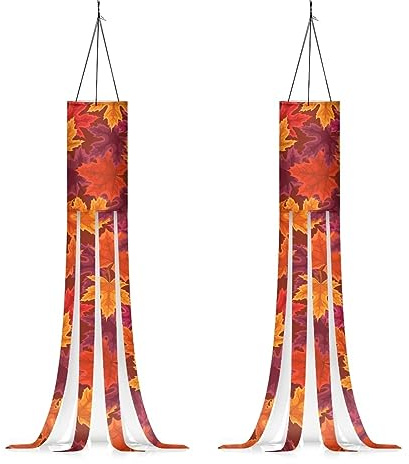 Eheartsgir Fall Red Maple Leaf Windsock Flag, Lightweight Durable Fabric Outdoor Hanging Decor for Patio Lawn Garden Tree Party, Autumn Thanksgiving Decoration