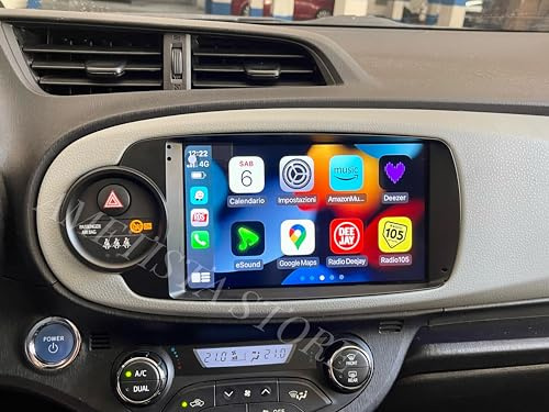 Car Tablet Autoradio 9'' 4 GB RAM+64 GB ROM Android 14 da 9 pollici adatta per Toyota Yaris 2012-2020 | WiFi |DAB |Bluetooth |Navigatore GPS |SWC |Mirror Link| CarPlay|Android Auto|FM| RDS