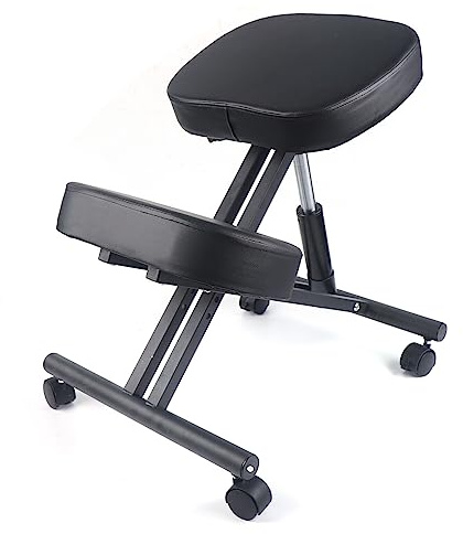 Froulaland Orthopädischer Ergonomischer Kniestuhl Computerstuhl Gesundheitsstuhl Kniehocker Verbessern Sie Ihre Haltung mit Einer angewinkelten Sitzposition – Dicke und komfortable Kissen, Schwarz