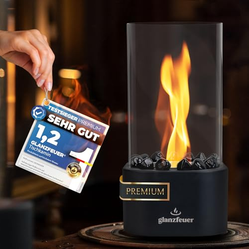 Glanzfeuer Bioethanol Tischkamin Outdoor & Indoor Bio Ethanol - Extra Lange Brenndauer - Tischfeuer Deko - Tisch Kamin Feuer Set - Garten & Deko Geschenk