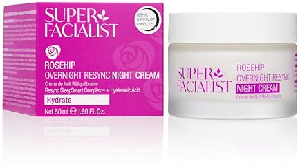Super Facialist Rosehip Overnight Resync Night Cream - SleepSmart Complex, Moisturiser to Replenish & Rejuvenate Skin with Rosehip Oil, Shea Butter, Gentle Face Care, Vegan Friendly, 50ml