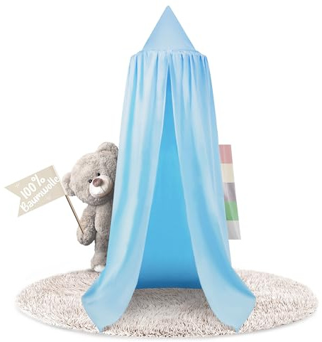 lilime® Betthimmel Baldachin aus 100% Baumwolle, ⌀50cm, Länge 240cm, Moskitonetz, Kinderzimmer, Hausbett, Kinderbett und Baby Bett - Blau
