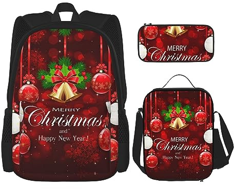 fifbird Ensemble sac à dos 3 en 1 avec boîte à déjeuner, trousse à crayons, élégant et durable – Spirit of The, Boule de Noël., Taille unique, Sacs à dos de jour