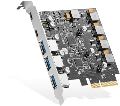Binardat Carte d'extension PCIE vers USB 3.2 Gen2 10G, 5 ports, 3 ports USB Type-A et 2 ports de type C, auto-alimenté, adaptateur de contrôleur de hub USB 3.2 pour Windows 10/11