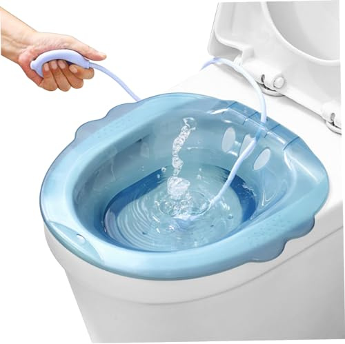SITZ-Bad für die Toilette, über der Toilette SITZ BAD für Hämorrhoiden, Anti-Overblow-tragbares Bidet mit Abflusslöchern und Flusher, SITZ-BAD für Hämorrhoiden nach der Geburt private Pflege (blau, m