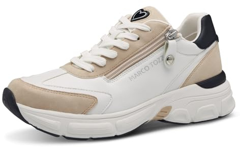 MARCO TOZZI Damen Sneaker flach mit Reißverschluss Chunky-Sohle, Weiß (White/Black), 39 EU