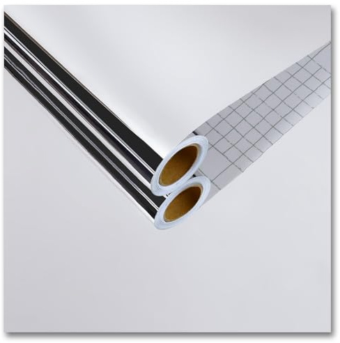 CRE8TIVE Papier Peint Autocollant Miroir 30cm x 200cm Vinyle Adhesif Argent Effet Chrome Miroir Autocollant Papier Peint Salle de Bain Impermeable Rouleau Adhesif pour Meuble Fenêtres Cuisine