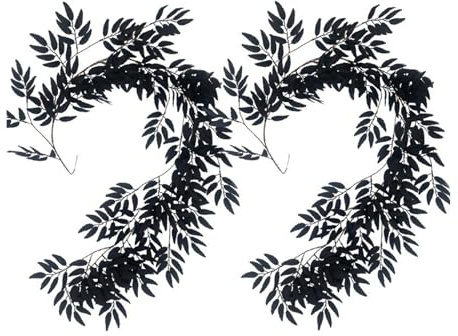 Marooma Lot de 2 Rotins de Lierre Artificiel, Décoration de Table de Fête D'anniversaire, de Mariage, Fausse Tige de Vigne Vaporeuse pour Intérieur et Extérieur, Faux Lierre Noir en Rotin, Arrangement
