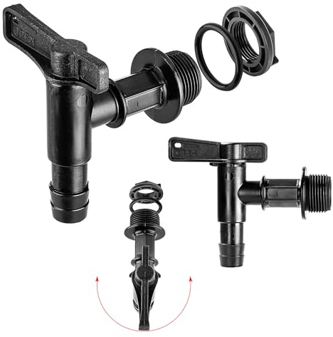 KADAX Auslaufhahn für Regentonne, 3/4 Zoll Wasserhahn aus Kunststoff, Zapfhahn mit Dichtung und Kontermutter Dichtband, Hahn für Wassertank (Schwarz, 86 mm)