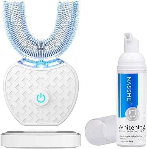 Spazzolino ad Ultrasuoni, Spazzolino Automatico, Elettrico Spazzolino per Sbiancamento dei Denti con Timer e Ricarica Wireless Spazzolino Elettrico a 360° per Adulti (White, M)