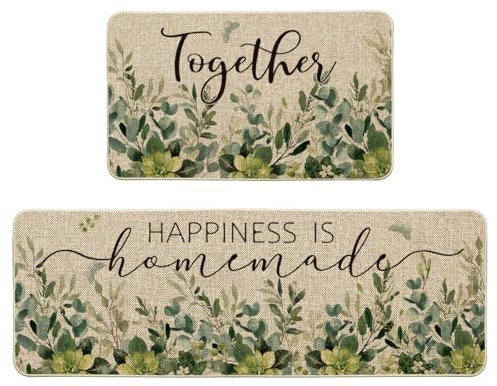 Artoid Mode Eukalyptus Blätter Together Frühling Küchenteppich 2er Set, Waschbar Dekoration Küchenmatten für Innen Außen Dekor - 43x73 and 43x118 cm