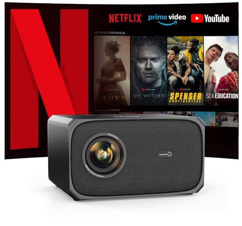 Proiettore 4K 【Supporta Netflix/autofocus/correzione trapezoidale Auto-6D 】 Proiettore audio Dolby 26000LM 800ANSI WiFi6 Bluetooth Full HD 1080P Supporta videoproiettore 4K Jimveo per home theater