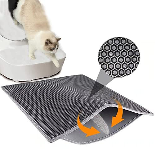 Tapis de litière pour chat, design nid d'abeille, double couche, imperméable, anti-urine, pour bac à litière, contrôle de la dispersion facile à nettoyer (60 x 40 cm)