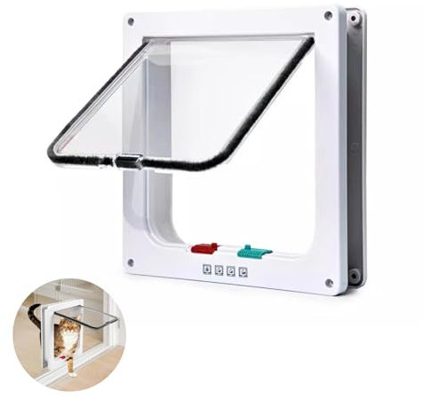 Yeenano Cat Flap Door,4 Way Locking Safety Weatherproof Pet Door Entry and Exit Opening Glass Acrylic Sheet Easy Install for Interior Exterior Doors,Walls and Wooden Doors(Size,28.5cmx24.5cm Flap)