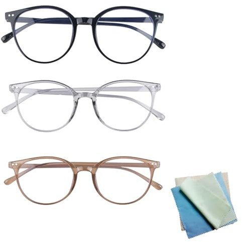 AYNKH 3 Paquets de Lunettes Anti-lumière Bleue pour les Femmes Hommes, Cadres Ronds et Minces Transparentes Anti-UV Contre la Fatigue Oculaire les écrans d'Ordinateur les Lunettes de Téléphones