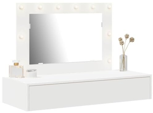 vidaXL Smyckebord med låda Vit 100 x 40 x 70 cm Konstruerat trä, Modern sminkbord, stiligt mittpunkt, praktiskt sovrum, rektangulär byrå med förvaring, elegant design