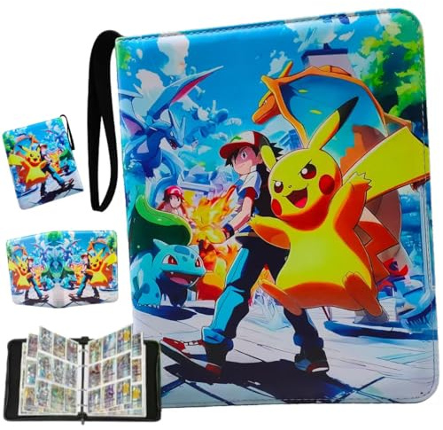 Karten Sammelalbum, Sammelalbum für Karten,9 Taschen 50 Seiten, 900 Karten Kapazität, Tragbarer Wasserdichter Reißverschluss PU Leder Sammelalbum, Geschenk für Kinder