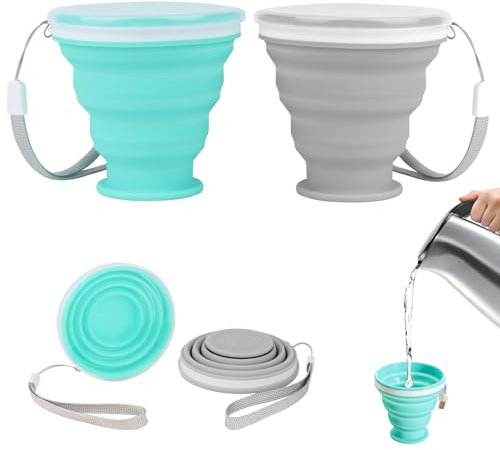 ZFRITP Gobelet Pliable Lot De 2 Avec Couvercle - Tasse Retractable Pour L'eau, Les Jus, Le Camping, L'alpinisme, Les Pique-Niques Et La Plage