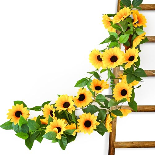 4er-Set Blumengirlande mit Sonnenblumen,Kunstblumen Hängend Gelb,2,3m künstliche Frühlingsgirlande als Deko für Haus, Party & Garten