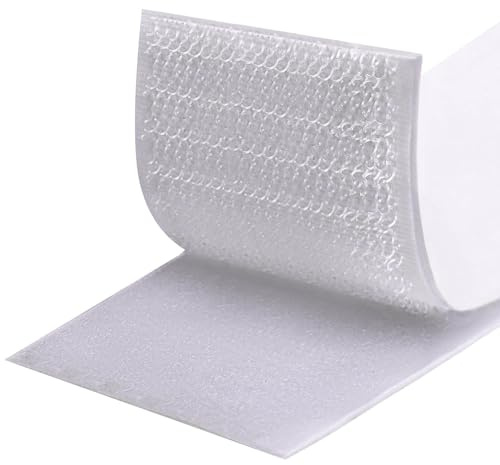Fesoar Klettband Selbstklebend 5 Meter Extra Stark, Doppelseitig Klebende mit Klettverschluss 50 mm Breit Selbstklebendes Klebepad mit Flauschband und Hakenband (50 mm x 5 m, Weiß)