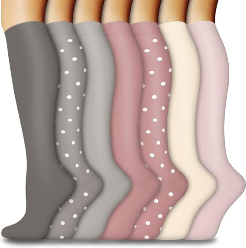 ACTINPUT Kompressionsstrümpfe Damen und Herren,7 Paar Kniestrümpfe Stützstrümpfe kompressionssocken Compression Socks Laufstrümpfe für Flug,Sport,Reisen, Radsport, krankenschwester