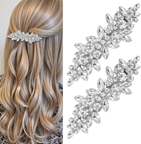 2 stycken strasshårspännen, gnistrande brud hårsmycke silver, vintage hårklämma silver, gnistrande hårnålar bröllop för kvinnor och flickor kvällsfest bröllop daglig användning