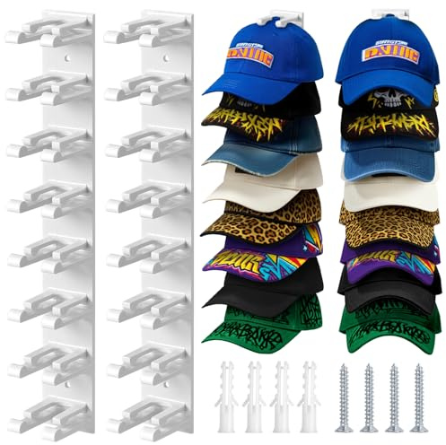 Jcocylse 16 Stück Cap Halter - Praktische Cap Halterung Bietet Platz für 20- Stabile Hutablage für Mützen, Schal & Baseballkappe - Kappenhalter für Flur, Garderobe & Eingangsbereich Typ A (Weiß)