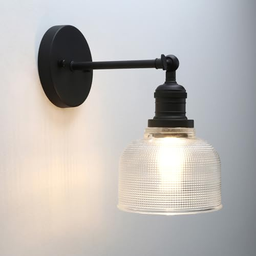 Yosoan Wandleuchte Vintage Industrie Loft-Wandlampen Gitter gemusterte Glas Wandbeleuchtung, Innenleuchte E27 für Wohnzimmer, Esszimmer, Schlafzimmer, Küche, Flur(Schwarz Farbe)