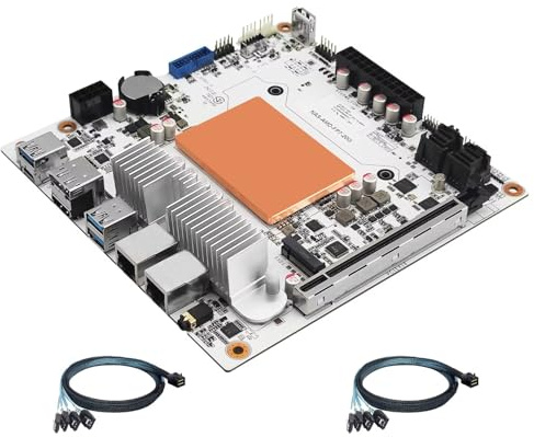 ROUAFWIT Mini PC 8 Bay NAS Mainboard Ryzen 7 8845HS, 17x17 Mini-iTX NAS Board, 2 x DDR5, 2 x 10GbE RJ45, 2 x M.2 NVMe, 2 x SFF-8643 Port(with 2*SFF-8643 Cables), USBC, NO RAM NO SSD
