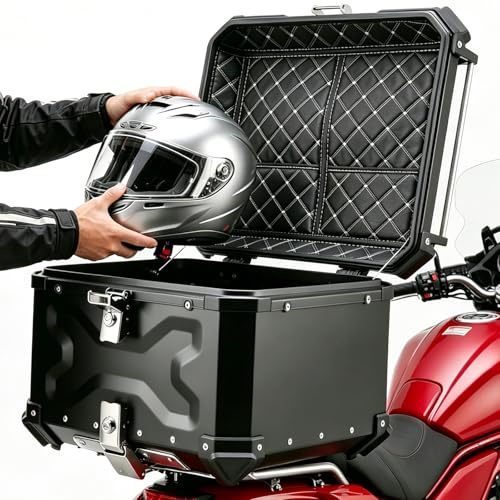 Alu‑Top‑Case 55L für Motorrad & Roller, Lederfutter, Rückenlehne mit Basis