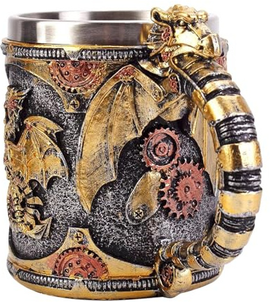 Medieval Dragon Mug - 400ml Renaissance Mechanical Dragon Beer Stein - Desk Sculptures for Beer Coffee Whiskey Party Decor Friends Stand