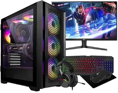 Computek Gaming PC Desktop Computer Bundle, i7-3770 3.90GHz, 16GB RAM, GT 730 2GB, 256GB SSD + 1TB HDD, 500W 80+ PSU, Black 6 Fan RGB Case, WiFi, Windows 11, 22 Monitor