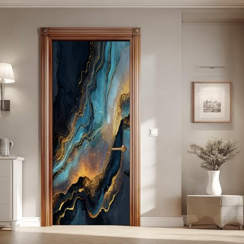 Moderne Fluid Art Türaufkleber Selbstklebend Luxus Linien Türtapete Wasserfest Vinyl Abnehmbar Türposter für Wohnzimmer Schlafzimmer Badezimmer 60x200 cm