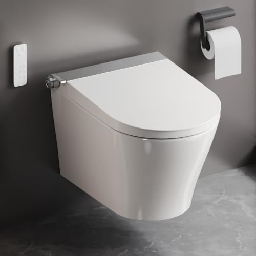DeerValley Dusch WC mit Bidetfunktion und Abnehmbarer Sitz | Hänge WC mit Blasendusche,Vor- und Rückwaschung,Warmlufttrockner,Sanfte Absenkung,Wasserfilterung,Selbstreinigende Düse usw.