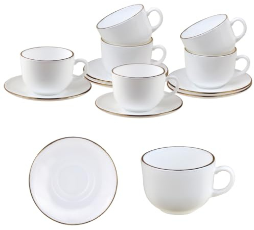 KING HOFF Kaffeeservice 6 Tassen, 12 Teile, Opal, weiß mit Goldener Verzierung, Set für 6 Personen. (Model 1)