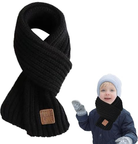 Toddler Scarf Solid Warm Neck Warmer Kids Winter Knit Scarves Soft Long Fashion Children Scarf Knitting Thermal Neckerchief Collar Warp Loop Sticky Scarves Snood for Boys Girls Winter Neck (Black)