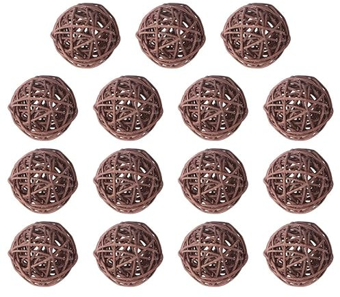 SHINEOFI 15 stycken delar rotting dekorationskulor av flätat pilmaterial, kreativ, gör-det-själv pysseltillbehör, bruna, hängande ornament för förskola, hotell, bar och vardagsrum