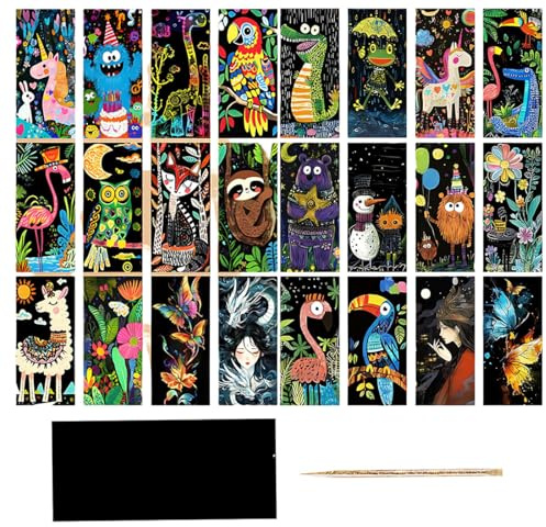 YIPFEN 2-teiliges Kratzbild-Set mit Tiermotiven，kratzbilder Erwachsene (15,5 x 7 cm)