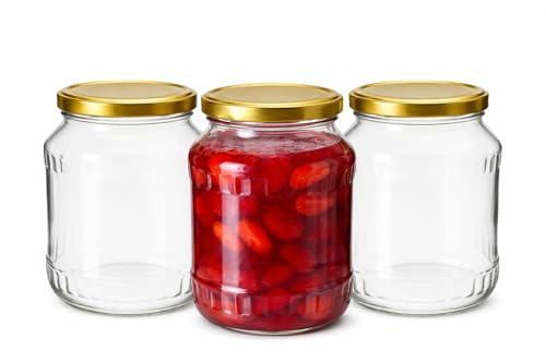 made in home - Einmachgläser 1,5 Liter Set – 1500 ml Schraubgläser mit Deckel Gold TO 82 – große Vorratsgläser/Sturzgläser/Marmeladengläser zum Einkochen & Befüllen (6)
