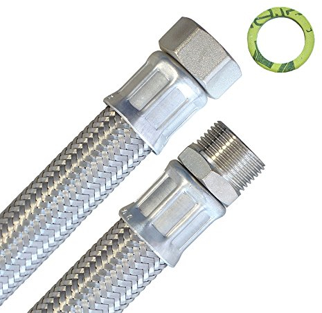 H2O-Flex® Panzerschlauch DN19 mit Edelstahlumflechtung, Flexschlauch, 3/4 Innengewinde und 3/4 Außengewinde für Hauswasserwerk, Solar, Heizung, Klima