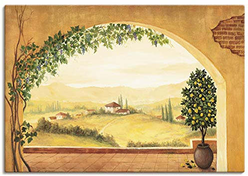 ARTLAND Wanddeko Leinwand Bilder Wandbild Fensterblick Fenster Toskana Landschaft Italien Aussicht Mediterran T4MP