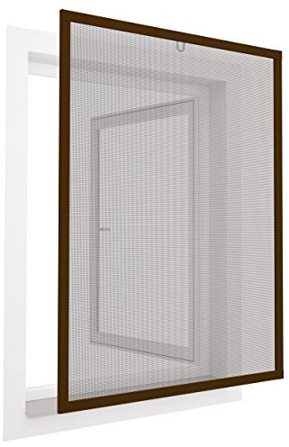 Diluma Insektenschutz Fenster Comfort 100x120 cm mit Alurahmen in Braun - Fliegengitter aus Fiberglas - kürzbarer Spannrahmen ohne Bohren und Schrauben mit Dichtungsbürste