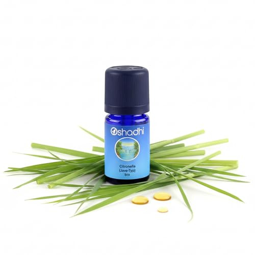 Oshadhi Bio Citronella Öl Premium 5ml - 100% Naturrein - Ätherisches Öl Zitronig-frisch - Aroma Ol für Diffuser - Duftöl für Kerzen - Bringt Frische, Ruhe und Leichtigkeit - Vegan und Zertifiziert