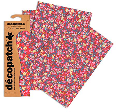 Clairefontaine C751O Decopatch Papier, 3er Pack Rot mit Blumenranken