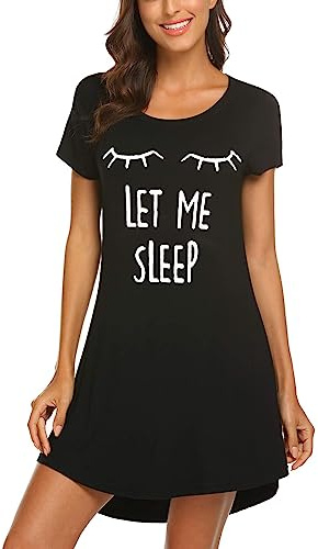 MAXMODA damnattlinne bomull kortärmade nattkläder negligéer sovskjorta t-shirt sovskjorta S-XXL, 1a-svart, L