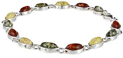 HolidayGiftShops Sterling Silver Multi-Colored Baltic Amber Bracelet, Genuine Baltic Amber Bracelet for Women, Amber Jewelry for Women, Amber Bracelets for Adults, Sterling Silver Collection