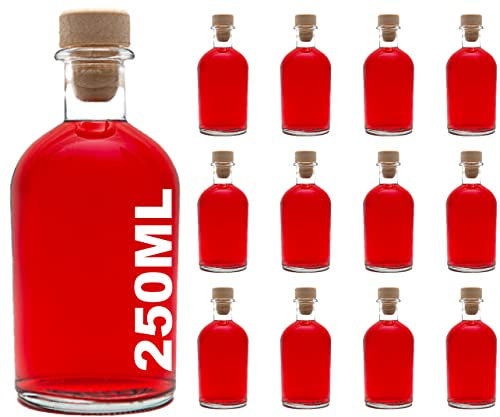 casavetro 12 x 250 ml Glasflaschen Leer New-Bost-HGK Kleine Apotheker-Flasche mit Korken Verschluss, 0,25 Liter l