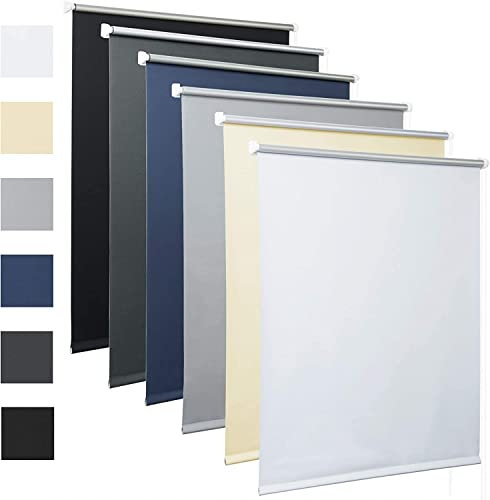 Laneetal Thermorollo mit Beschichtung Verdunklungsrollo in Grau 80 x 210 cm Klemmrollo für Fenster & Tür Klemmfix ohne Bohren Fensterrollo Seitenzugrollo