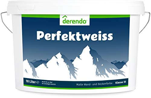 derendo Perfektweiss, Wandfarbe 10l weiß matt, hohe Deckkraft universell weißmatt, für Innenwände und Decken, tropfarm streichen, Dispersionsfarbe weiß 10 Liter